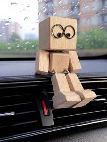 1/2pcs New Rocking Wooden Decorative Doll, Rocking Feet Wooden Doll, Rocking Wooden Figure Decor, Handmade, Rocking Feet, Wooden Car Dashboard Decor, Creative Wooden Desktop Decoration - Multicolor - View 2
