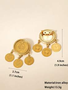 2 chiếc ghim cài áo tua rua hình đồng xu cổ điển - Hoa tai dáng dài kiểu thư pháp Ả Rập Bohemian và vòng nguyệt quế, trang sức thời trang nữ cho tiệc tùng và mặc hàng ngày. - Vàng - Xem 6