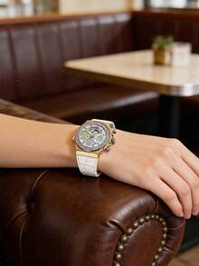 Guess Women's Quartz Analog Display Watch, Rose Gold Silicone Strap, Stainless Steel Case, Rhinestone Silver Dial, Suitable For Christmas, Birthday, Party, And Daily Wear - Silver - View 4
