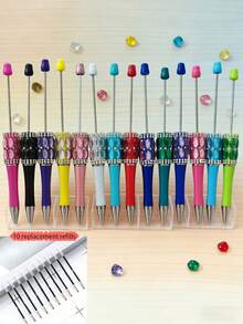 10pcs Colorful Beaded Ballpoint Pens With 10 Refill Ink Cartridges, Suitable For Women And Girls, Great For DIY Crafts, Gifts, School And Office Use - Multicolor - View 4