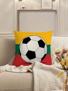 1 Stück Fußball Muster Kissenbezug, kreativ bedruckter Plüschstoff quadratischer Kissenbezug, geeignet für Wohnzimmer, Schlafzimmer, Auto, Heimdekoration, ganzjährig - Verschiedenfarbig - Übersicht 4