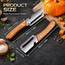 Multifunctional Vegetable Peeler With Wooden Handle And Bottle Opener, 2-In-1 Stainless Steel Blade, Contour-Flow For Kitchen Prep, Camping, Apple Potato Pumpkin Papaya - 銀色 - 查看 9