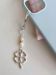 Cute Girl Handmade Beaded Four-Leaf Clover & Butterfly Bag/Phone Charm - Silver - View 4