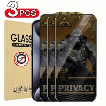 3片/套 25°隐私屏幕保护膜，防窥膜，兼容 17 Pro、16 Pro Max、15、14、13、12、11、XS Max、XR、XS，全屏保护，高清防窥、防刮、防指纹、无气泡 - 3片黑 防窺 - 查看 20