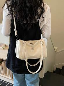 复古PU皮革圆筒包 | 女士精致单肩斜挎包，四季通勤必备 - 白色 - 查看 5