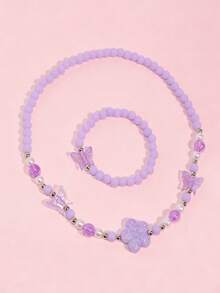2pcs/Set Girls Sweet Cute Butterfly & Flower Beaded Necklace Jewelry Set, Suitable For Party, Gathering, Gift And Daily Wear - one-size - View 9
