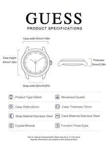 Guess 1 件男士多功能方形模拟石英手表 - 42 毫米深灰色不锈钢表壳和表链，黑色表盘和黑色不锈钢表带，50 米防水时尚配饰 - GW0572G5 - 黑色 - 查看 6