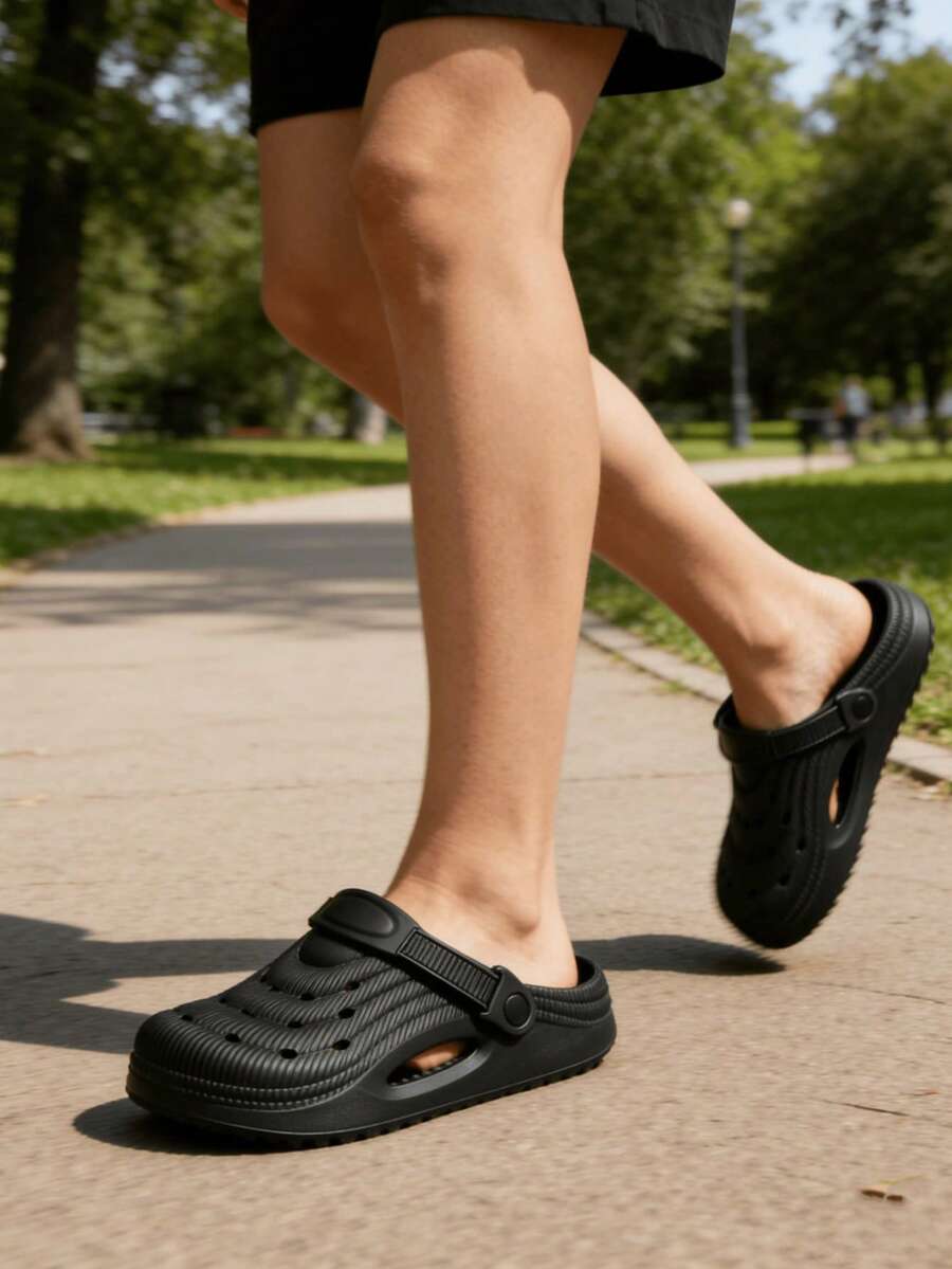 Men's EVA Breathable Clogs, Unisex Perforated Slippers For Indoor/Outdoor Home Use - Black - View 1
