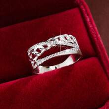 1pc Minimalist Chain-Shaped Intersecting Design Cubic Zirconia Women Ring, Casual Gift - Multicolor - View 5