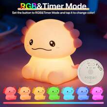 Soft & Cute Axolotl Night Light With RGB Mode, 3 Brightness Levels, Children's Room Nursing Light, Adorable Animal Lamp, Rechargeable Silicone Touch Control Bedside Lamp, Gift For Boys & Girls - Multicolor - View 2