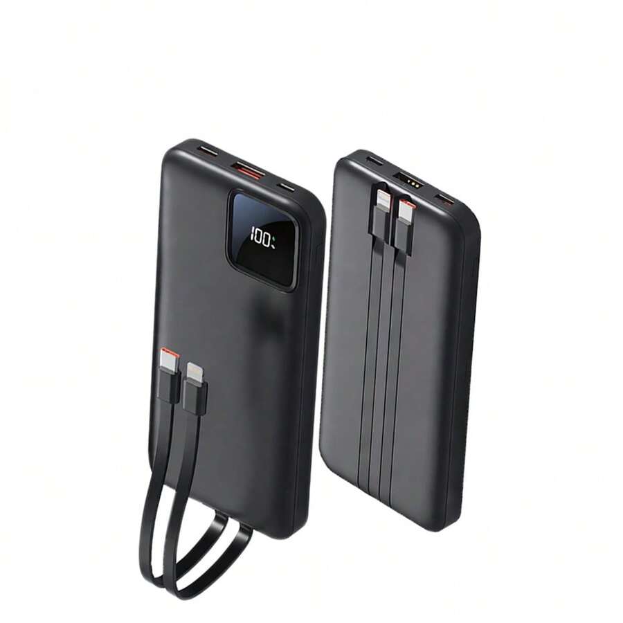 10000mAh Fast Charging Power Bank With Built-In Cables, 22.5W PD & QC Charging, LED Digital Display, Multi-Device Travel Charger - Negro - Ver 1