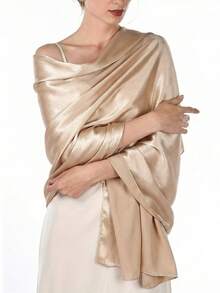 1pc Women's Bohemian Style Classic Solid Color Textured Crinkle Satin Scarf, Casual Autumn Shawl Sunscreen Headscarf, Suitable For Daily Use - Champagne Gold - View 3