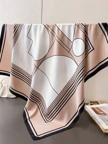 1pc Women's Elegant Geometric Print Lightweight Faux Silk Scarf, Bohemian Retro Satin Square Scarf, Headscarf, Fashionable Women's Neck Scarf, Shawl, Soft & Comfortable Ladies Wrap, Suitable For Dresses - 彩色 - 查看 8