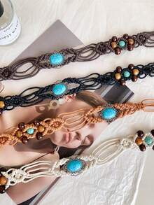 1 chiếc thắt lưng dệt dành cho nữ, dây thắt lưng đính hạt thủ công, thiết kế độc đáo phong cách Y2K, đa năng cho trang phục hàng ngày. - Nhiều màu - Xem 2