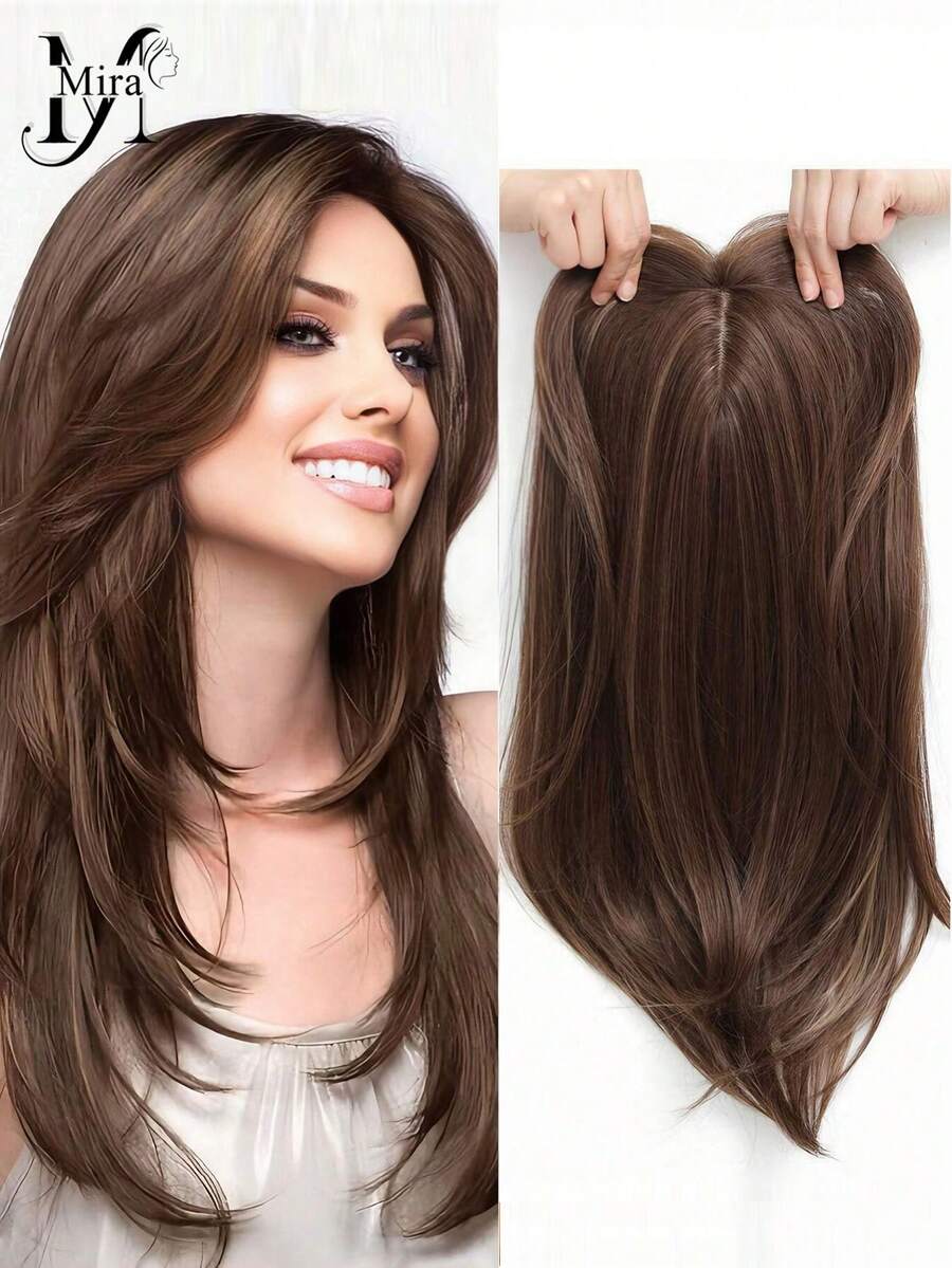 20 Inch Women's Hair Topper - Made Of Natural Synthetic Fiber, Invisible Clip-In Design Suitable For Sparse White Hair Coverage - Multicolor - View 1