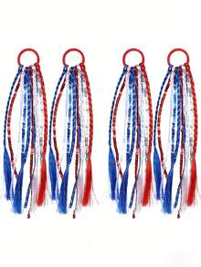 2pcs/1pc Patriotic Red White Blue Elastic Hair Ties With Tassels, Suitable For July 4th, Memorial Day, Independence Day And Holiday Parties, Women's Hair Accessories, DIY Holiday Crazy Party Braids, Red White Blue Hair Accessories Ponytail Tie Decoration, Memorial Day Independence Day Women Girls Gift - Multicolor - View 9