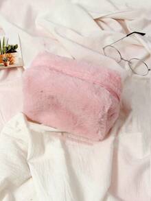 1 pieza Bolsa de cosméticos de peluche linda, organizador de viaje suave y esponjoso, moda minimalista portátil, diseño de gran capacidad, regalo ideal para mujeres, también adecuado para decoración del hogar, almacenamiento de maquillaje, tocador - Multicolor - Ver 13