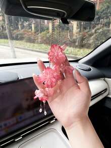 1 Stück eleganter Kunstperlen 3D Blumen Quasten Hängedekoration, Rückspiegel Anhänger, Auto Innenraum Accessoire - A - Übersicht 4