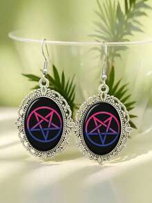 Satan Pentagram Earrings, Gothic Pride Flag, Bisexual Witch, LGBTQ Gift - Silver - View 6