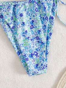 Women's Floral Print Halter Tie Bow Bikini Set, Casual Resort Elegant Beach Swimwear, Made Of High Elastic And Breathable Fabric, Suitable Beach Vacation, Music Festival, Valentine's Day, Women's Beach Holiday Outfit, Women's Swimwear, Summer Holiday Outfit, Women's Bikini - 多色 2 - 查看 2