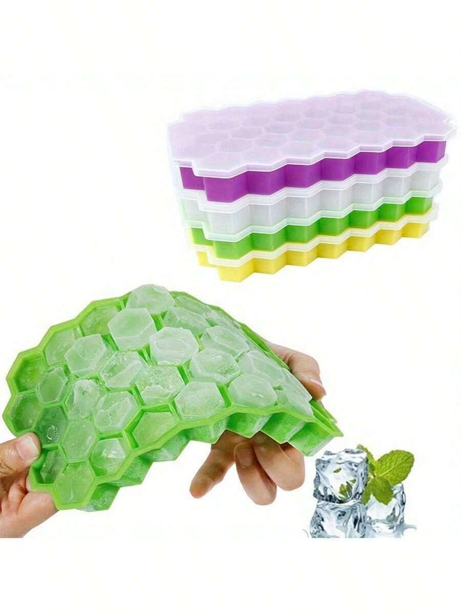 Khay hình tổ ong bằng silicon có nắp đậy, khuôn làm đá tại nhà - Nhiều màu - Xem 1
