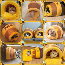 2026 Hot Spring And Summer Honey Pot Cat Cave Bed, Cute Cartoon Design Pet Nest With Thick Rebound Sponge & Removable Washable Cushion, Cozy Hideaway For Small Cats & Puppies, Perfect For Home Decor & Gifting - Brown - View 8
