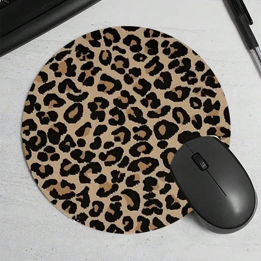 Leopard Print Pattern Mouse Pad Round Non-Slip Rubber Computer Desk Mat Accessories Office Mouse Mat Playmat Rug Desk Pad - View 1