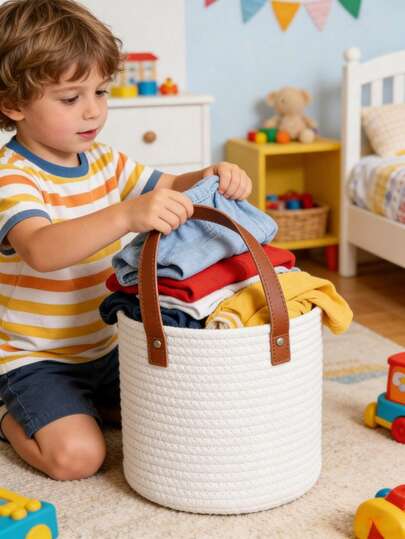 1pc Children's Hanging Wall Mounted Woven Storage Basket, Multi-Purpose Floral Decor Foldable Basket With Large Capacity