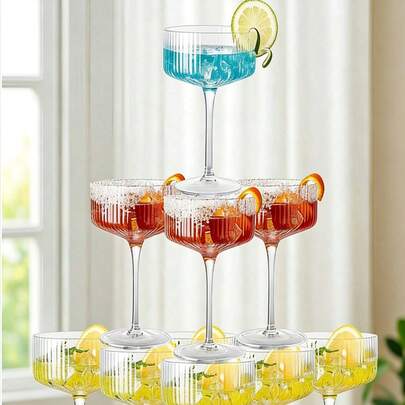 Bộ 1/5/10 ly nhựa đựng sâm panh hình tháp sáng tạo, ly cocktail sâm panh Martini cổ điển có gân, dung tích 10oz, không vỡ, thích hợp cho tiệc cưới, sinh nhật, quán bar, cocktail, bia, đồ uống, tráng miệng và các loại đồ đựng khác. Ly sâm panh trang trí nghệ thuật trang nhã cho tiệc cưới.