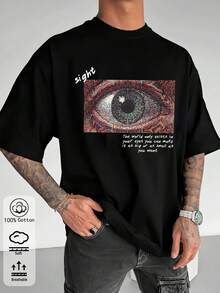 Men's Summer And Autumn Cotton T-Shirt, Featuring An 'Artistic Eye' Print, Suitable For Everyday Wear, Street Style, Holidays, Leisure And Sport - Black - View 1