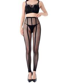 1 đôi quần tất lưới màu đen có lỗ rách và đường kẻ đôi, quần tất mỏng xuyên thấu gợi cảm. - Nhiều màu - Xem 11