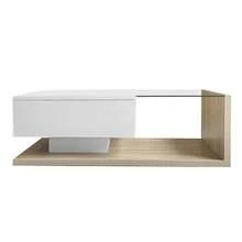High-Tech Flair Coffee Table / Modern High-Gloss Coffee Table / Living Room Table / Glass Top, With Drawer / Suitable For Living Rooms And Office Areas - Natural - View 9