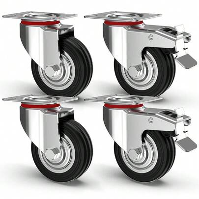 Bakaji Set da 4 Ruote per Carichi Pesanti , Ruote Piroettanti in Ferro per Mobili e Materiali, con Freno, Uso Interno ed Esterno, Rotelle Piroettanti Ideali per Fai da Te,Lavori Manuali