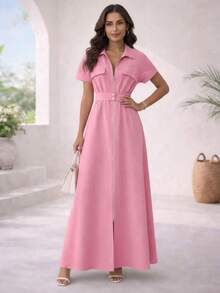 MODAMO REF AS1962 VESTIDO LONGO COM CINTO E ZÍPER - Fúcsia - Visão 3