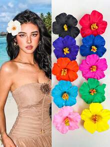10 chiếc kẹp tóc hoa Hawaii, kẹp tóc hoa sứ nhân tạo cho nữ, bộ kẹp tóc vải phong cách Bohemian cho tiệc bãi biển, kẹp tóc hoa màu trơn thanh lịch, phụ kiện tóc hoa dâm bụt cho phái nữ, mùa hè, kỳ nghỉ, du lịch. - Nhiều màu - Xem 11