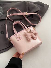 Faux Leather Solid Color Mini Bucket Bag, Versatile Casual Handbag & Shoulder Bag - Pink - View 5