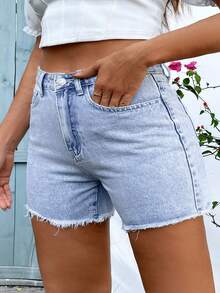 Mobula Sound# Plus Size Women's Casual Fashion Festival Holiday Beach Travel Single Party Airport Outfit Frayed Edge Embroidered Denim Stretchy Comfortable Shorts Summer - Blue - View 6