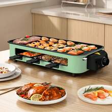 Smoke-Free Mode Electric Grill For Home Use 3-In-1 Functionality Grill & Pan-Fry Modes For Meat 304 Stainless Steel Construction Ideal For Family Gatherings And Friends' Dinners Green - 美規B型插(110-127V) - 查看 7