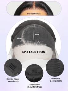13*4 前蕾丝混合假发，黑色带浅棕色挑染，多层优雅迷人假发，真人发和合成发混合假发，适合日常佩戴、派对、节日和角色扮演，女士发型 - 黑色 - 查看 8