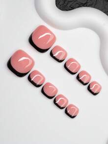 12片Y2K酷炫风手工美甲贴纸，裸色和黑色，法式美甲设计，适合派对、舞蹈、日常佩戴，包含工具，可作为礼物送给女性和女孩（包含4片备用裸色美甲贴纸）按压式美甲 - 彩色 - 查看 3
