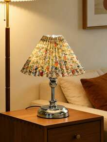 1pc Modern Silver Table Lamp With USB Port, White/Black Floral Lampshade, Warm Light, Suitable For Living Room, Bedroom, Desk, Bedside - Retro Nordic Style - Silver - View 14