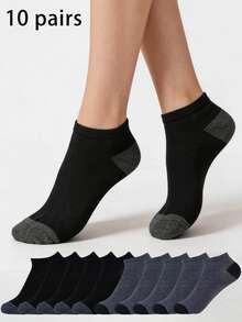 10 Pairs Unisex Black & Grey Thin Casual Short Socks, Versatile For Spring/Summer, Suitable For Daily Wear, Home, And Sports - Multicolor - View 2