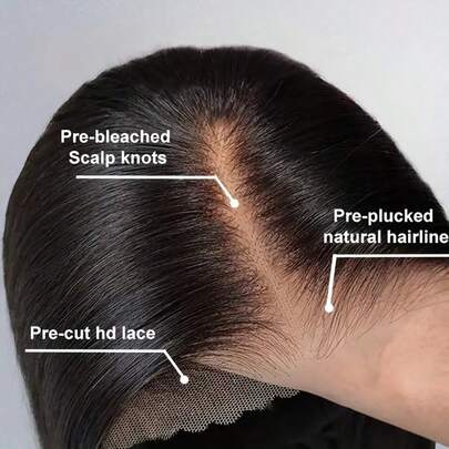 200% 密度 13x4/13x6 直发蕾丝前假发，5x5 蕾丝闭合假发，无需胶水，即刻佩戴，200% 密度自然黑色发际线假发，适合日常佩戴，优雅风格