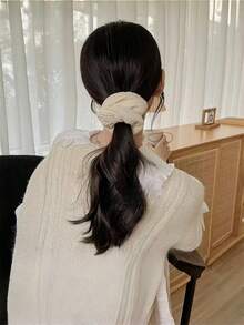1pc Solid Color Knitted Fuzzy Scrunchie, Elastic Hair Tie, Soft Stretchy Fashion Ponytail Holder, Hair Accessory Suitable For Women Party, Outdoor, Daily Wear Holiday Accessories Hair Elastics Hair Rubber Bands Hair Rope Elastic Hair Tie - Hot Pink - View 8