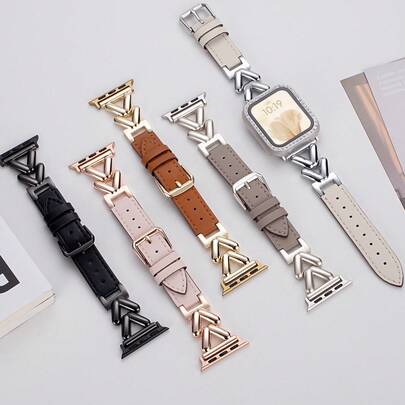 1 dây đeo mạ vàng, tương thích với Apple Watch S11, vòng đeo tay kim loại hình chữ V, dây đeo đồng hồ da nữ cho S10.
