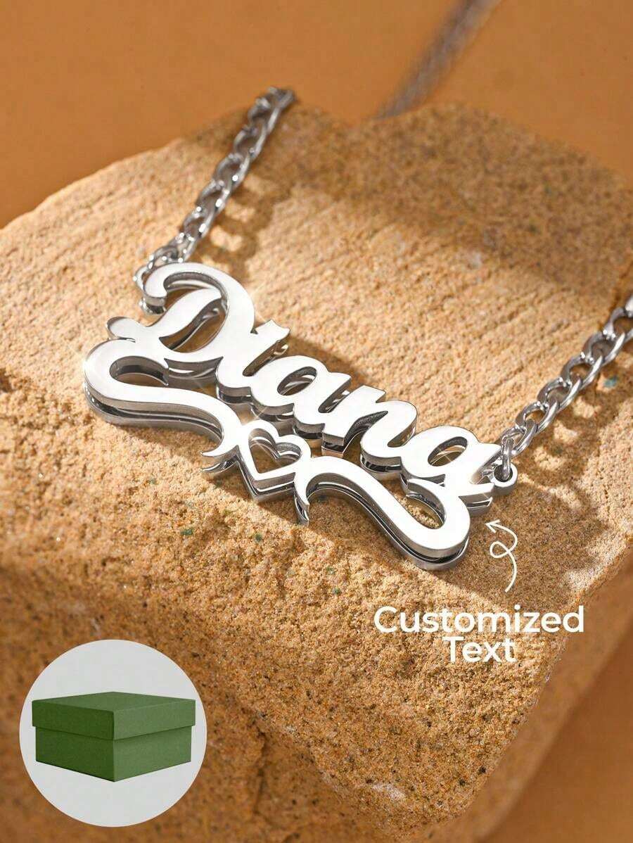 1pc 18k Gold Stainless Steel Necklace Accessory, 45+5cm Name Necklace, Double Plated Name Necklace, Custom 3D Name Plate Necklace, Gold Nameplate Necklace, Heart Hollow Necklace With Exquisite Box, Her,Customized Fashion Engraved,Look Glamour,Jewelry & Watches,Chic Autumn,Custom Name Stainless Steel Necklace, Personalized Nameplate - 新型號 - 1 - 查看 1