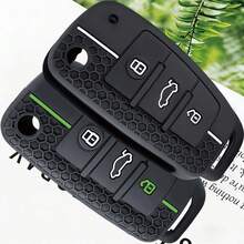 适用于奥迪A4 B7 A6 C6 4f 8v A3 8p A1 A3的优质柔软硅胶汽车钥匙套，带遥控钥匙扣，三扣设计 - A - 查看 3
