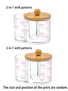Mini Pink Bow Pattern 2-In-1 Bamboo Lid Transparent Plastic Storage Box, Desktop Makeup Organizer Box With Double Round Holes, Transparent Cosmetic Storage Box With Dual Compartments - Modern Vanity Table Storage Box With Lid, Bathroom Vanity Organizer, Suitable For Makeup Brushes, Lipsticks - Multicolor - View 10