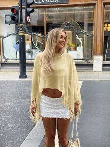 Mejors Femmes Décontracté Sexy Style Y2K Sequin Gland Creux Crochet Couleur Unie Léger Tricot Couvrir Transparent Ourlet Asymétrique Couvrir Plage, Convient Pour Les Sorties De Printemps/Été, Les Vacances, Les Festivals De Musique, Les Concerts Country, Les Tenues Décontractées De Rue, Rose - Jaune citron - Voir 6