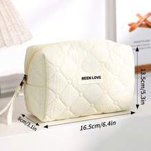 1 pieza Bolsa de cosméticos acolchada con relieve en beige, de textura suave, lavable y fácil de limpiar, bolsa de maquillaje vintage de gran capacidad y organizador de viaje, bolsa de almacenamiento multifuncional para lápiz labial, toallas sanitarias, monedas, llaves, etc., bolsa de maquillaje de espuma minimalista y cómoda, con diseño de cremallera, ligera y esponjosa, adecuada para el nuevo período escolar, el Día de la Madre, el cumpleaños, la primavera/verano, el aniversario, las vacaciones, el regreso a la escuela, estuche de cosméticos - Beis - Ver 14